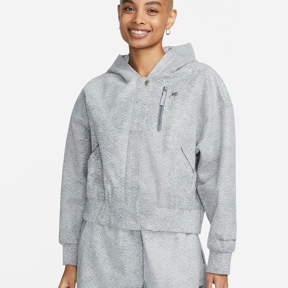 Nike Forward hooded Bomber Jacket Women's Oversized sz XL gray grey DQ6667-077 - Picture 1 of 6